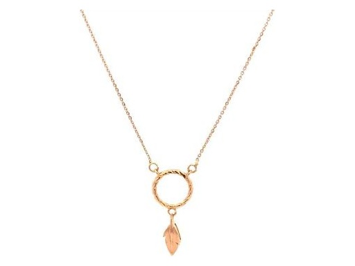 18K Rose Gold Necklace with Twisted Circle and Feather Pendant
